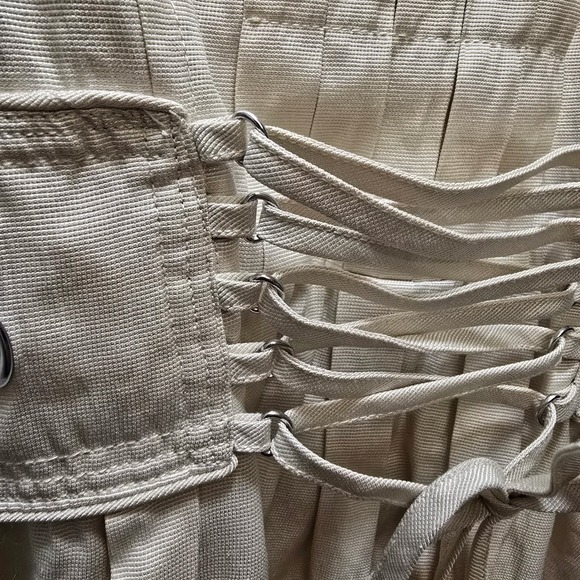 Picky Girl Corset Shirt Dress Belted Collared Short Sleeve Beige Women's Large - Picture 11 of 13